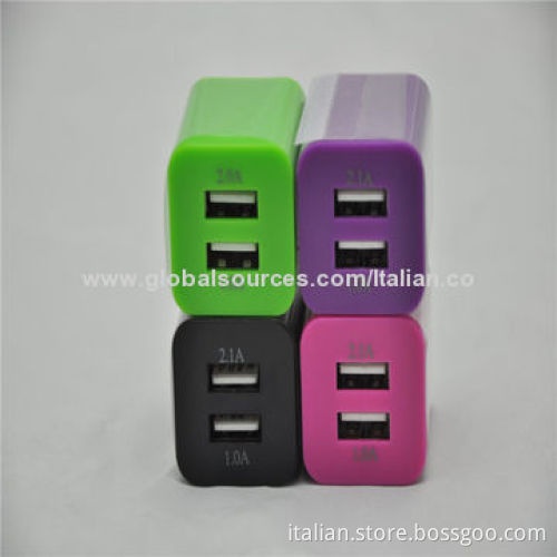 Wall plug charger, 5V 2.1A/1A double USB port